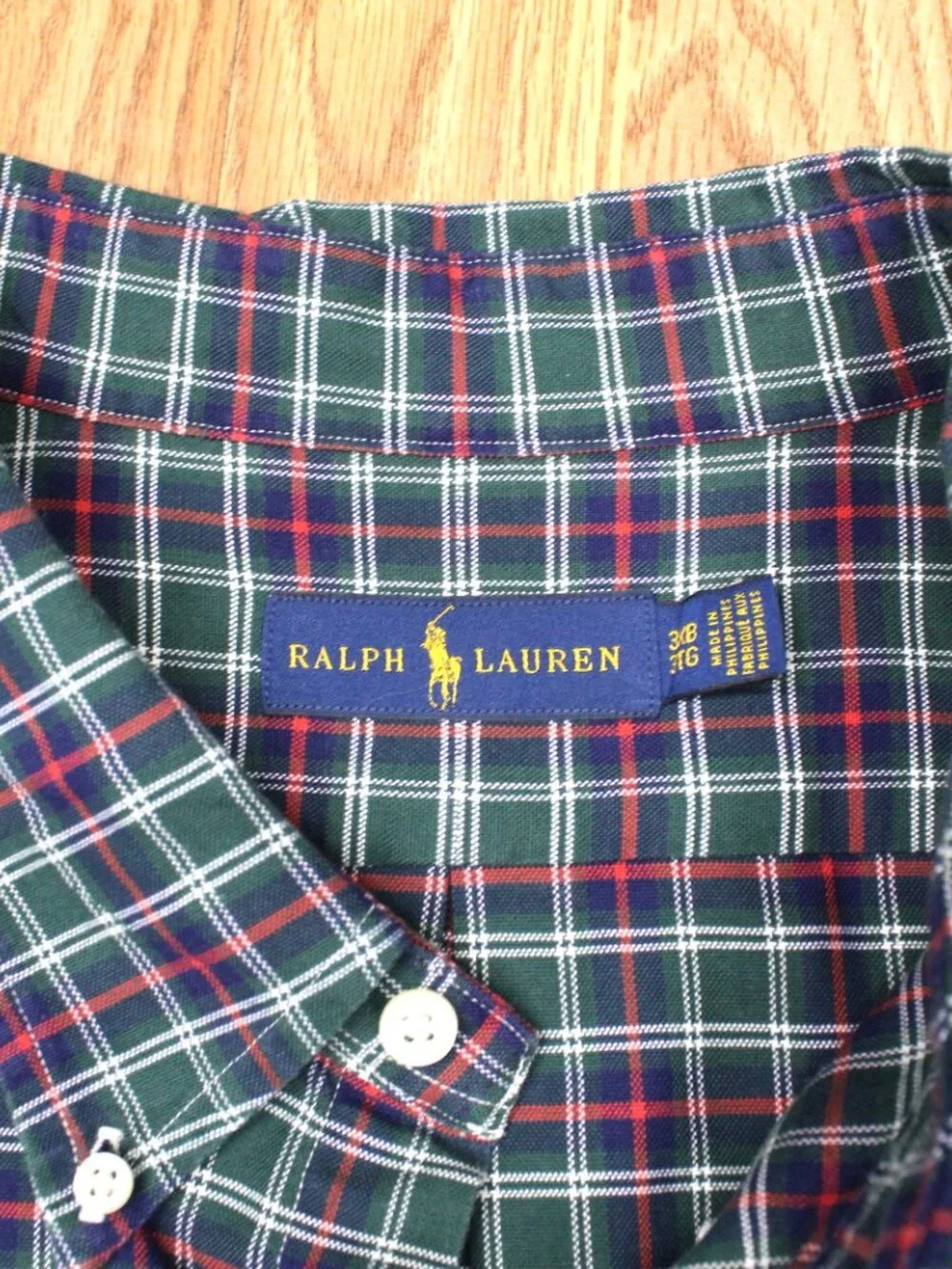 BIG 3XL, 3XB POLO RALPH LAUREN REGULAR FIT SHIRT GREEN & RED PLAID 100% COTTON